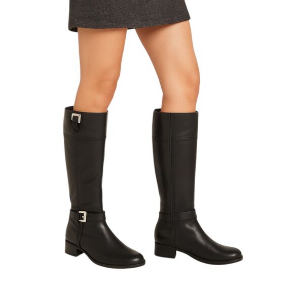 INC Woman's Riding Boot Black Leather Low Heel Size 6.5 *Flaws* - Picture 1 of 16